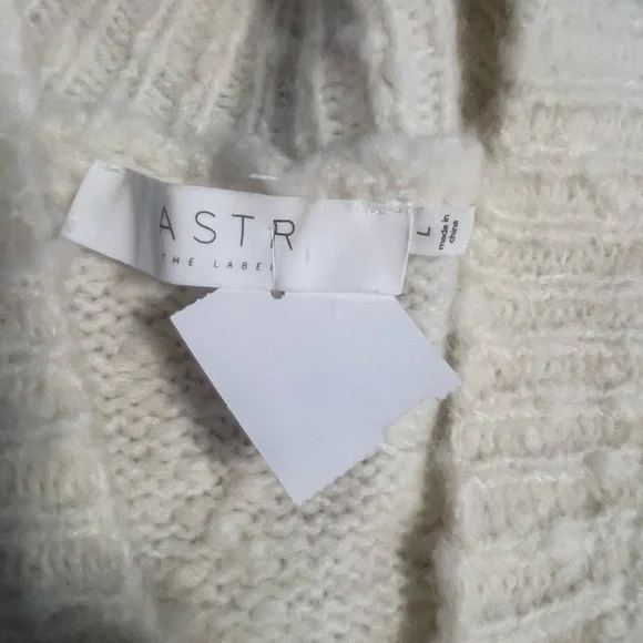 ASTR The Label Off-White Wool Blend Cardigan Velvet Bow Detail Chunky Knit Large - Picture 7 of 10